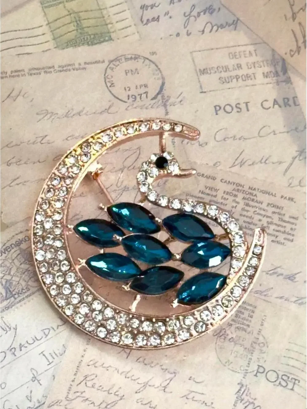 Swan in Moonlight Brooch — Vintage Rhinestone Statement Piece